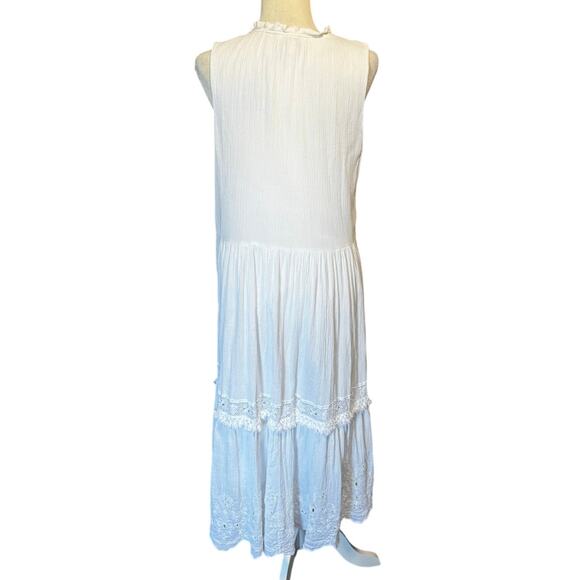 Jade by Johnny Was Piper Crepe White Cotton Embroidered Maxi Dress – Size L - Picture 4 of 6